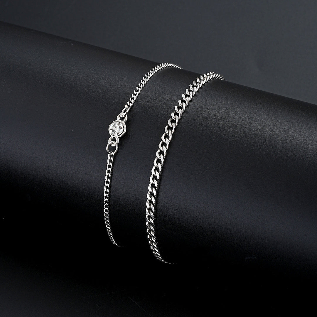 Minderheit einfache runde Diamantkette Armband Hüfthop Cooles Paar 2-teiliger Set