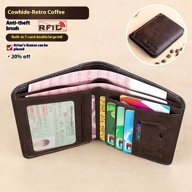 Carteira masculina RFID Anti-roubo deslizando Ultra-Thin First Layer Cowhide