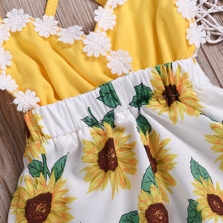 Children's Clothing Girls Baby Jumpsuits Children Sunflower Sling Lace Jumpsuit