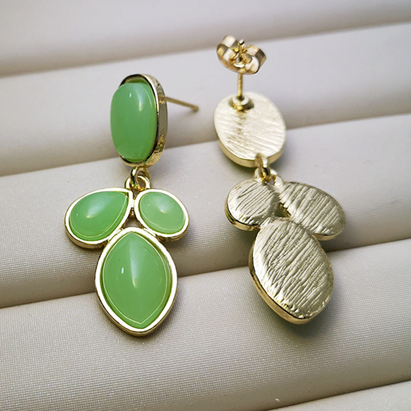 Fashion Light Green Inlaid Chalcedony Gemstone Earrings