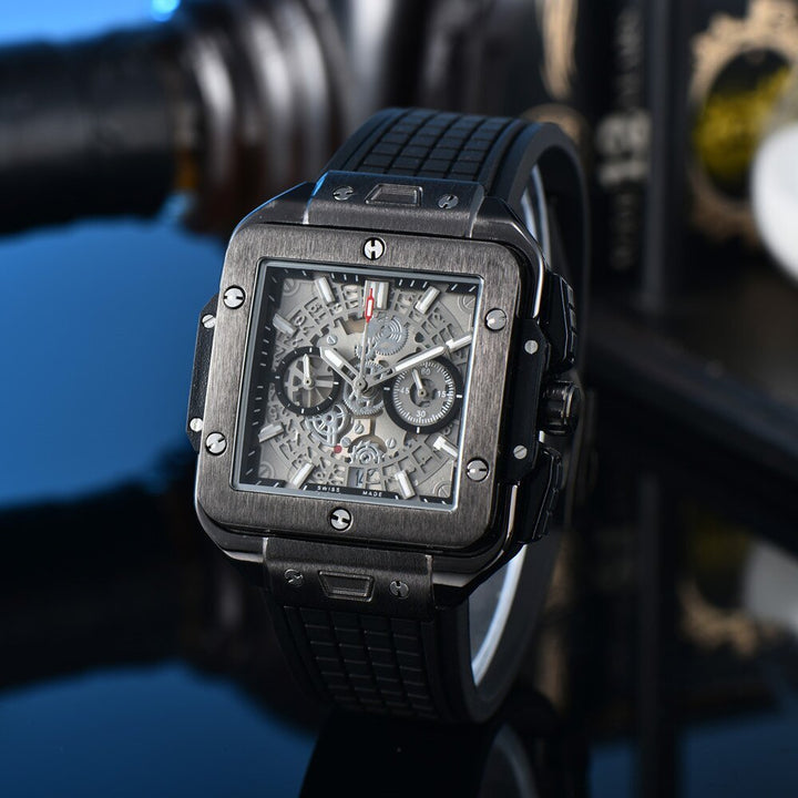 Square Hollow Quartz Watch wielokolorowy silikonowy mężczyźni