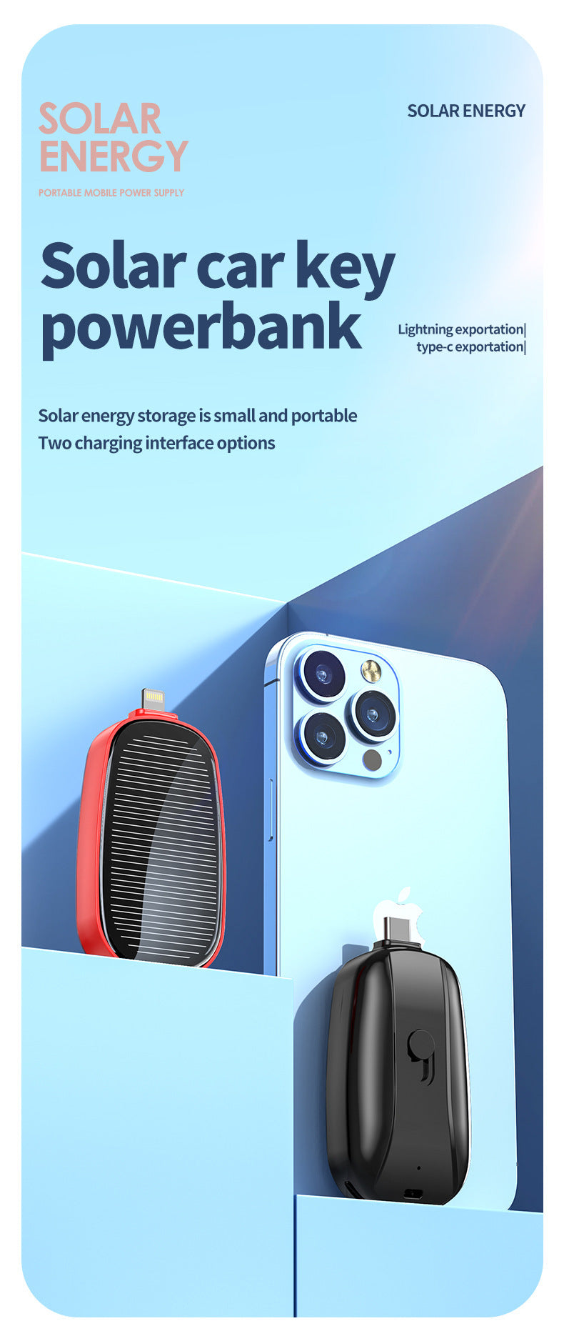 Mini Unité de charge solaire d'urgence Alimentation sans fil portable