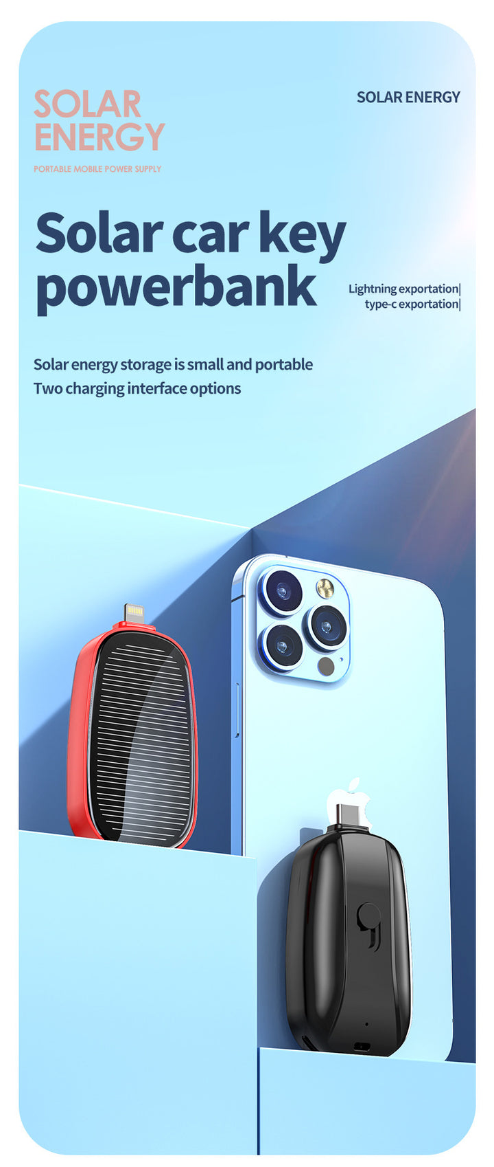 Mini unidade de carregamento solar de emergência Fonte de alimentação sem fio portátil