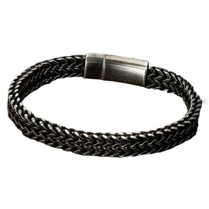 Bracelet pour hommes vintage noirs en acier inoxydable à double chaîne