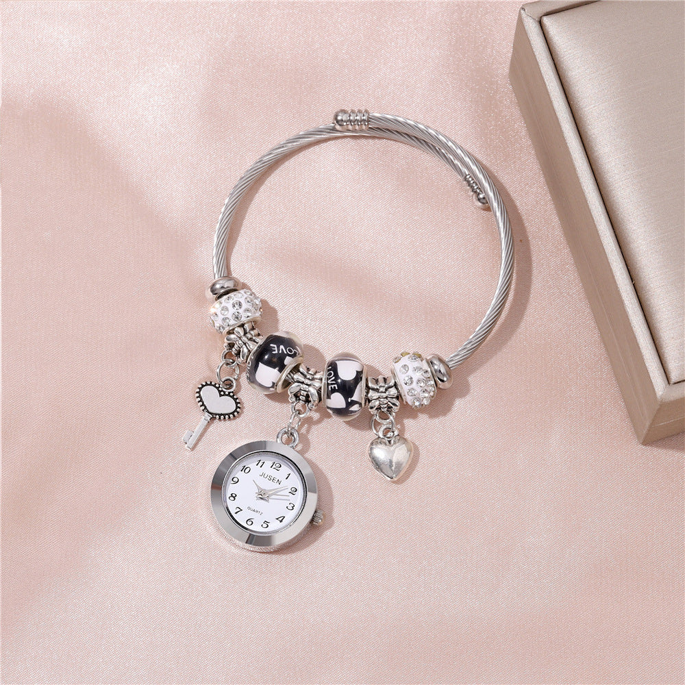 Жени Bangle Watch Love Heart Key висулка кварц Жени Грънс часовник