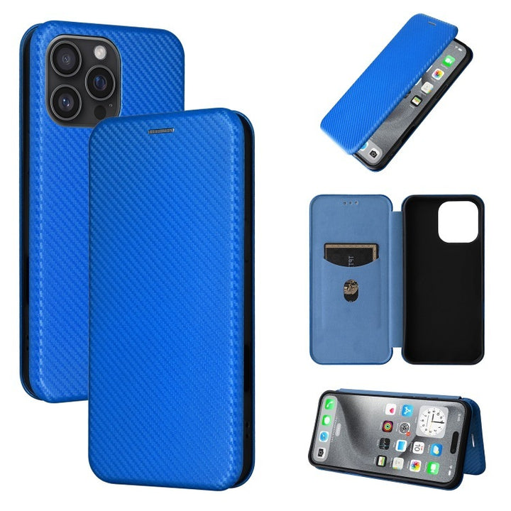 Solid Color Carbon Fiber Flip Phone Leather Case