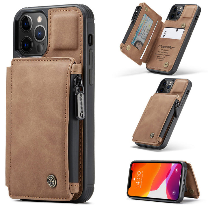 Frosted Retro Multifunctional Zipper Phone Case Flip Card