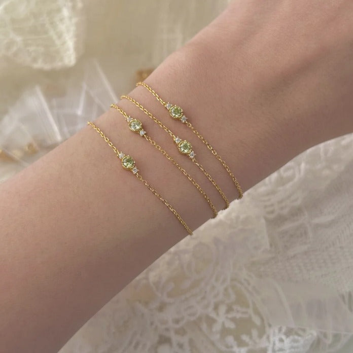 Pulsera de plata esterlina verde oliva para mujeres ajustables