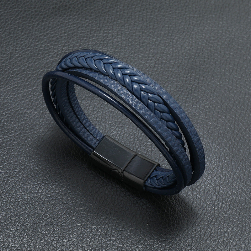 Nya män magnetiska snäpparmband läder rep handgjorda flätade armband europeiska och amerikanska retro multilager armband