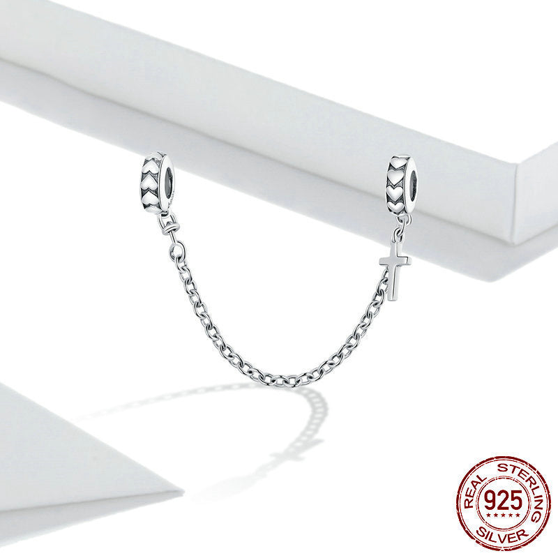 Plata esterlina Simple Cross Safety Chain Fashion S925diy Pulsera de plata