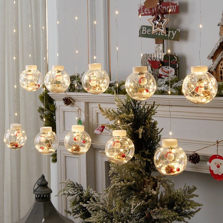 10бр. LED Коледна завеса лампа Fairy Snowman Wishing Ball Lamp String Коледна прозорец декорация Коледна светлинна стая