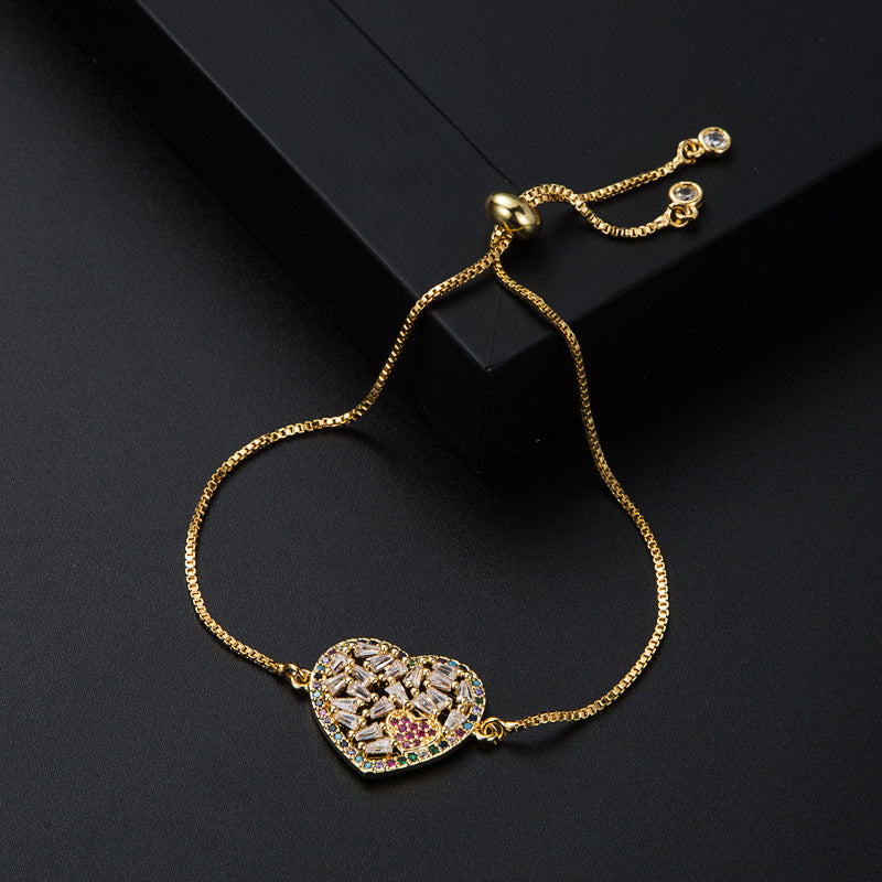 Mode Normcore-stijl voor dames koper-vergulde gouden micro-ingelegde zirkon hartvlinderarmband