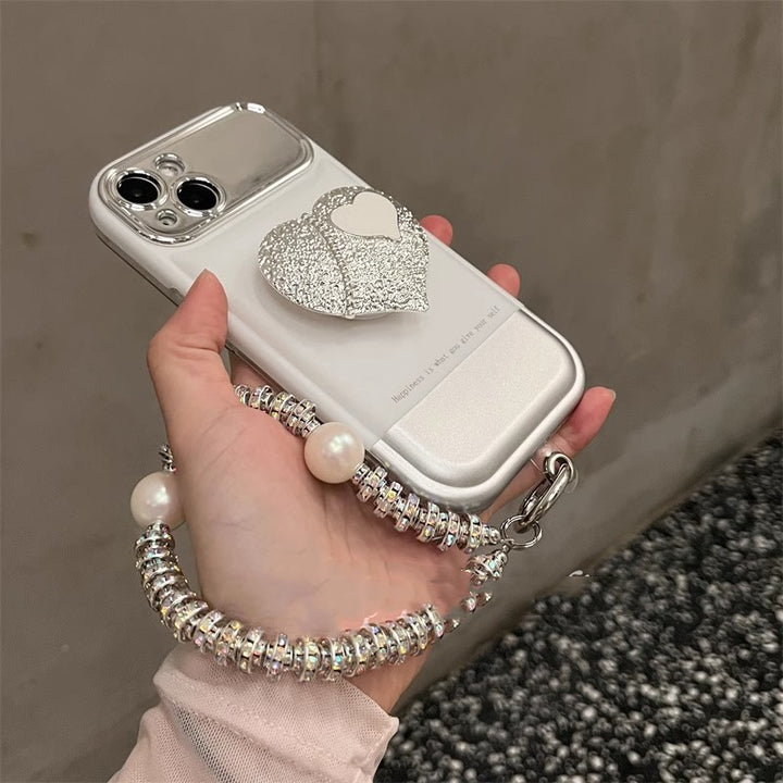 Koreaanse stijl INS High-Grade Silver White Portable Phone Case