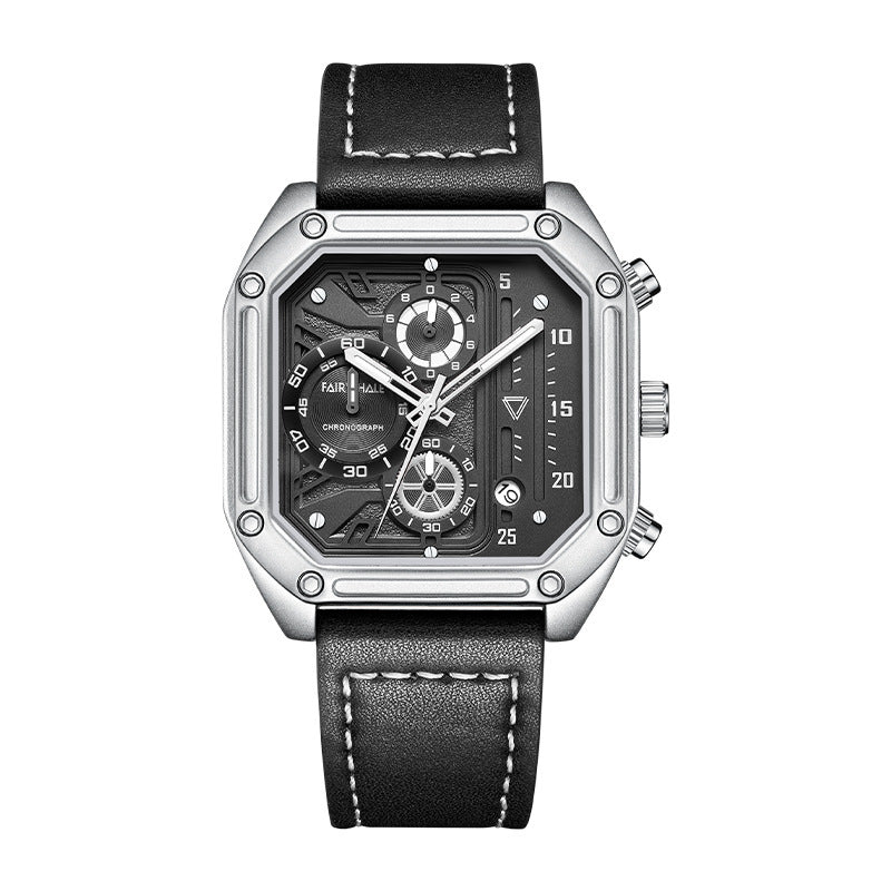 Montre à quartz carré multifonctionnel pour hommes