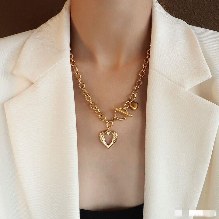 French Style Titanium Steel 18k Gold Peach Heart Colace Femei
