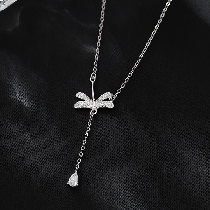 Dragonfly Water Drop Tassel Necklace For Women Sterling Silver Simple