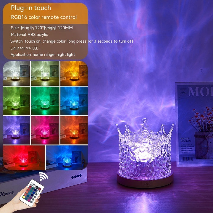 LED Water Ripple Ambient Night Light USB Rotating Projection Crystal Table Lamp RGB Dimble Home Decoration 16 Färggåvor