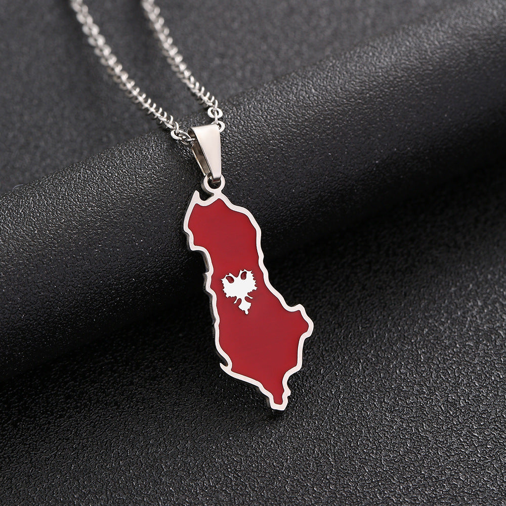 Men's Design Sense Albania Map Stainless Steel Necklace