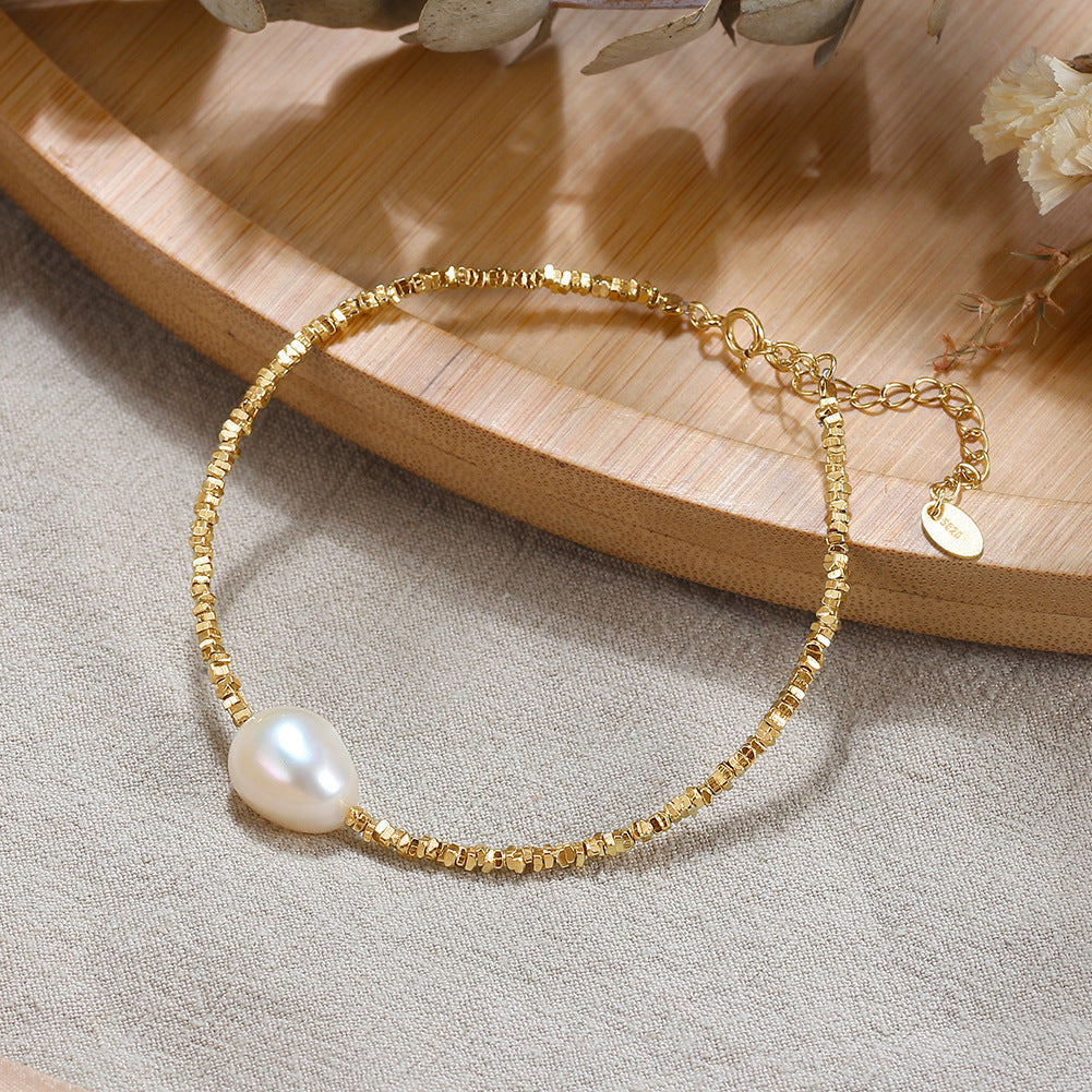 Women's Fashion Silver Baroque Pearl Bracelet