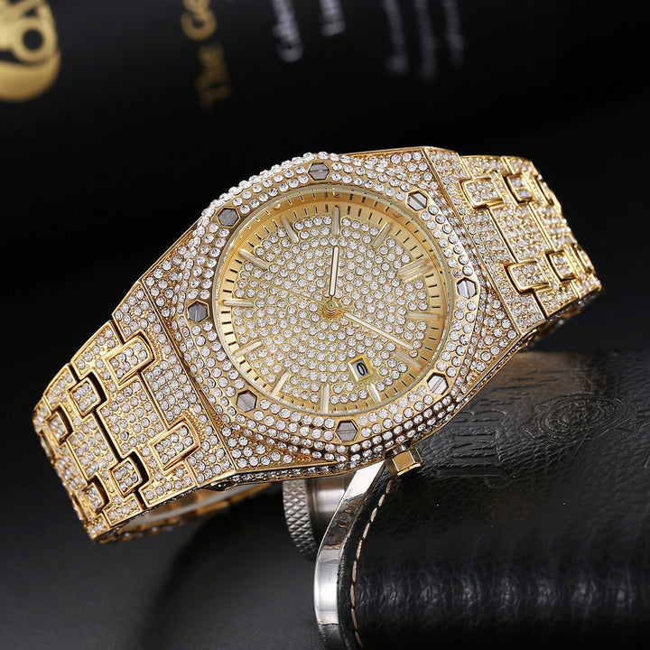 Mode Rap Ice Hip Hop Full Diamond Large Dial Quartz Herren Uhr