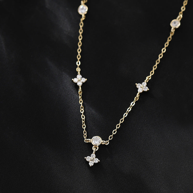 Women's Sterling Silver Clover Necklace Star Zircon