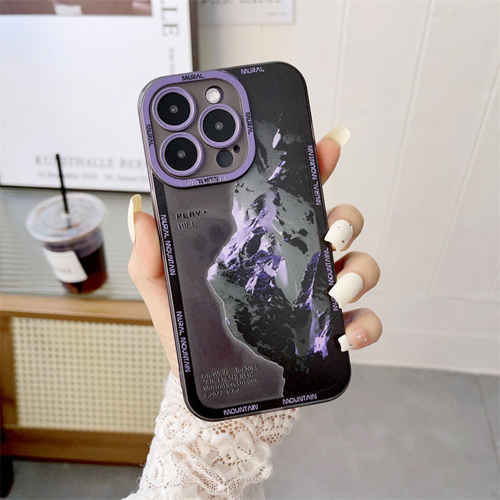 New Dark Purple Apple 14 Phone Case Landscape Mountain Peak