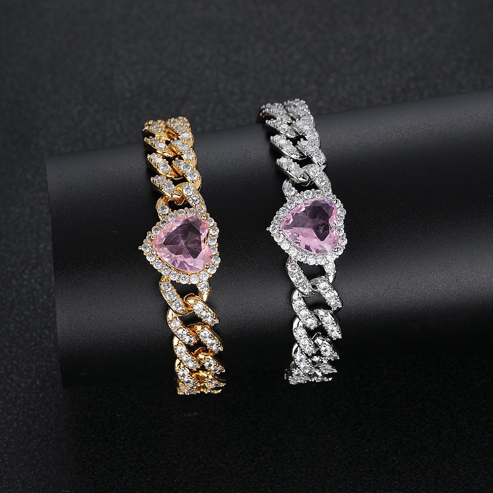 Love Pink Zircon Cuban Link Link Colier pentru femei