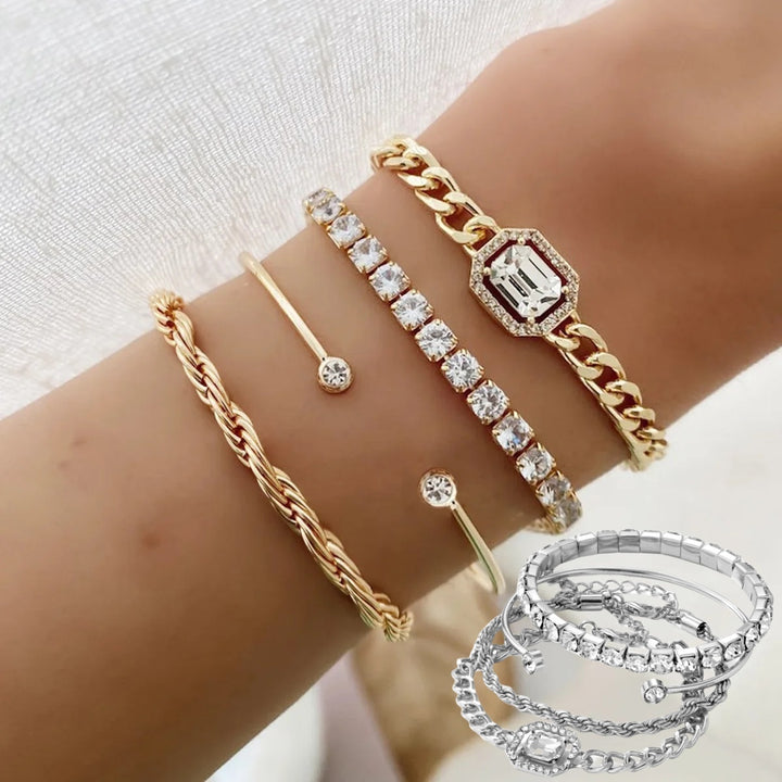 Mode sieraden 4 pc's kristallen armband set Boheems ontwerp voor vrouwen vintage luxe gedraaide manchetketens armband sieraden accessoires