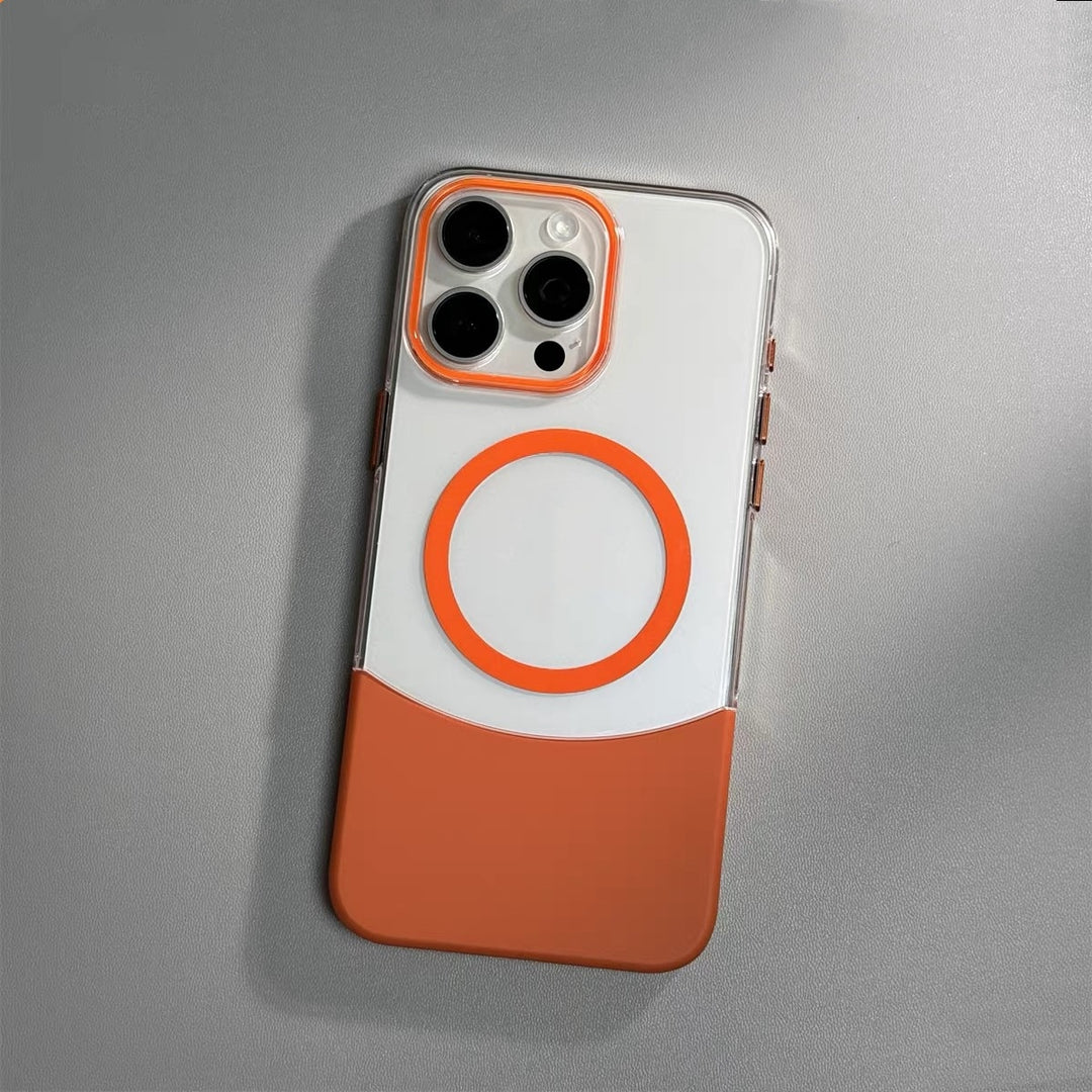 Applicable Stitching Contrast Color Transparent Phone Case Magnetic Suction