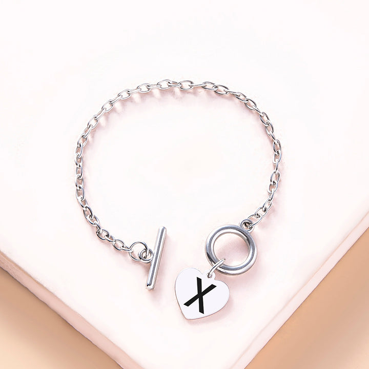 Zilveren kleur link ketting ot buckle clasp armband 26 eerste letter hart charmes armbanden voor vrouwelijke meisjes