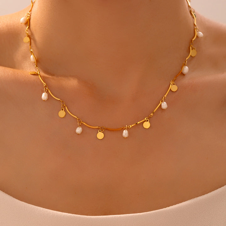 Collana geometrica Natural Acqua dolce Collana Accessori Multi-elementi Accessori in acciaio titanio 18K Placting in oro