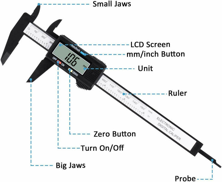 Gauge électronique à étrier numérique Fibre de carbone Vernier micromètre sèche 150 mm 6