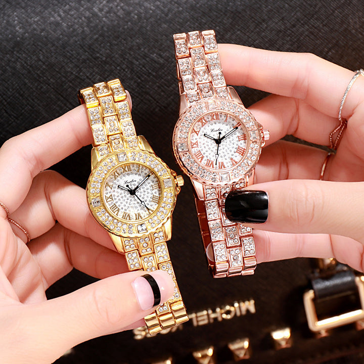 Kvinnors mode Simple Rhinestone Alloy Quartz Watch