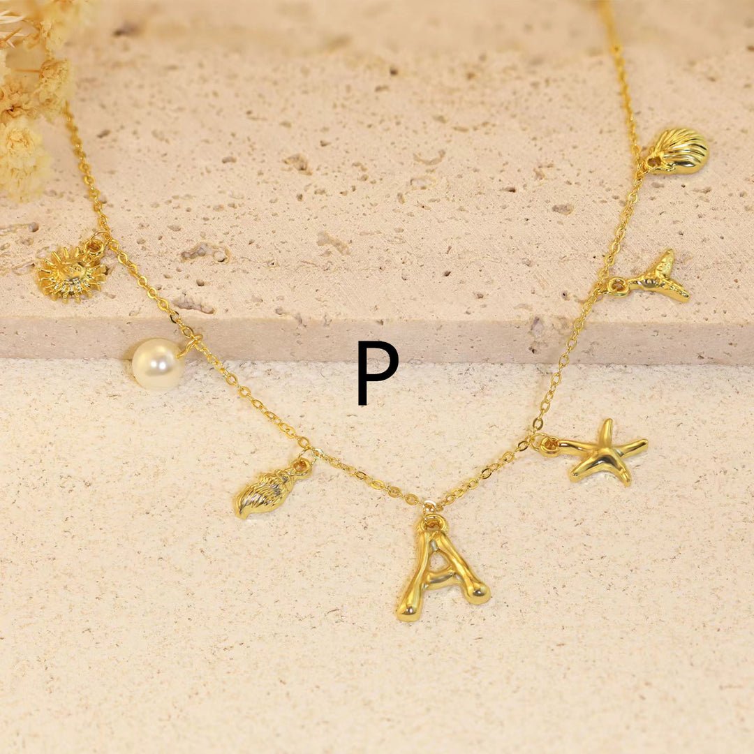 26 Bamboo Letter Necklace Starfish Shell