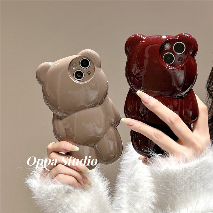 Düz renkli üç boyutlu ayı sevimli anti-düşen sevimli yeni düşme önleyici telefon kılıfı