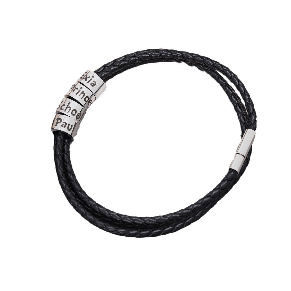 Bracelet de corde en cuir noir pour hommes