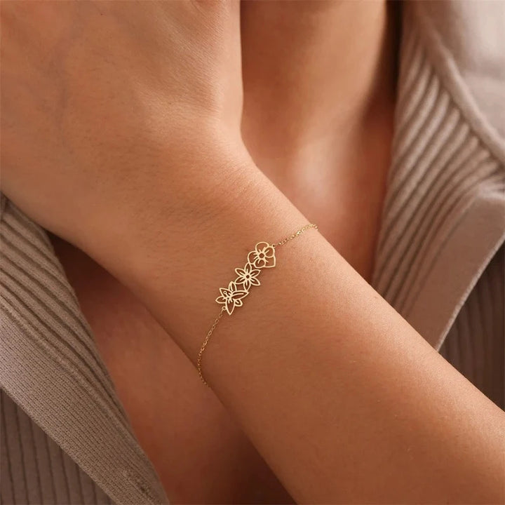 Verjaardag bloem handgemaakte roestvrijstalen bloemcombinatie armband