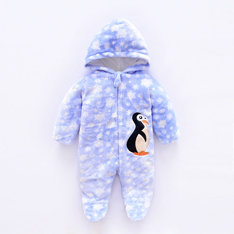 Zimowe kombinezony aksamitne z kapturem ubranie dla niemowląt