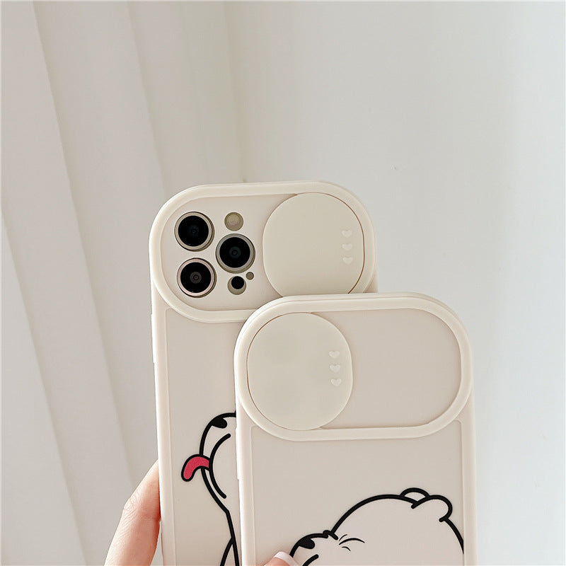 Sliding Window Phone Case Material Suitable Protective Cover Cartoon Painted Tongue-sticking Bear