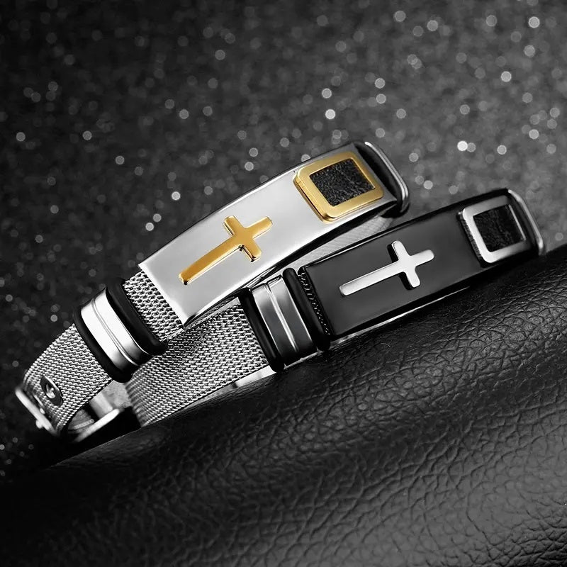 Verstelbare armband voor mannen 3D Cross roestvrijstalen mesh kettingarmbanden armbanden