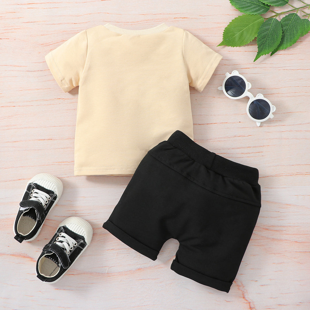Spring And Summer Wear Western Style Baby Clothes Shirt Printed Letters Solid Color Shorts