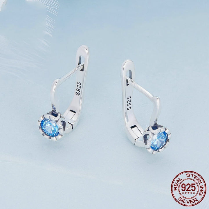 Sterling Silver S925 Simplu clip de ureche de zirconiu albastru