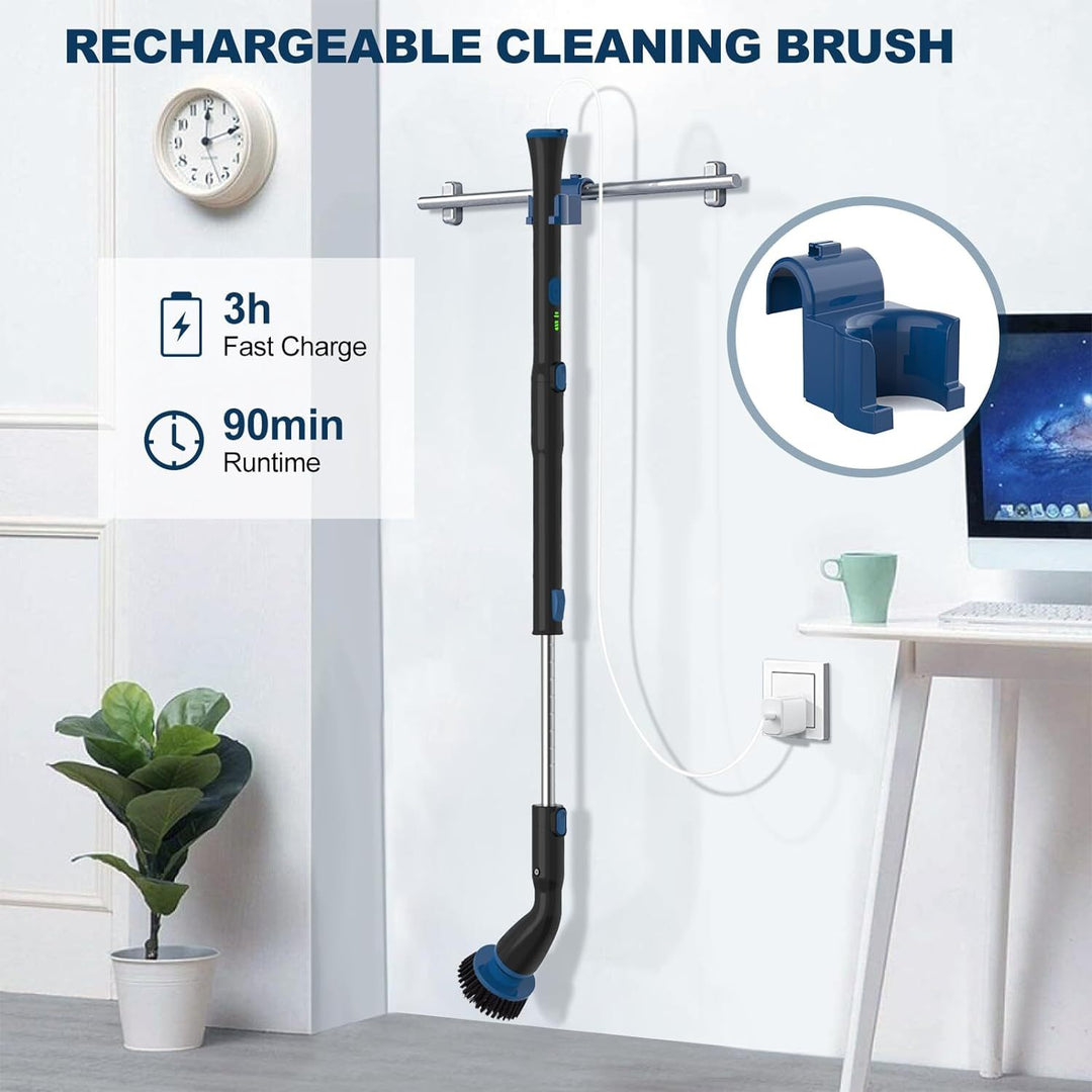 Époudeur à spin électrique, brosse de nettoyage sans fil avec 4 têtes de pinceau remplaçables et extension réglable Handle Power Shower pour salle de bain, cuisine, baignoire, carreau, plancher