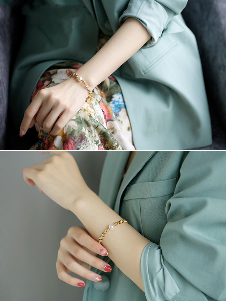 Bracelet de perles d'eau douce vintage à la main pour femmes