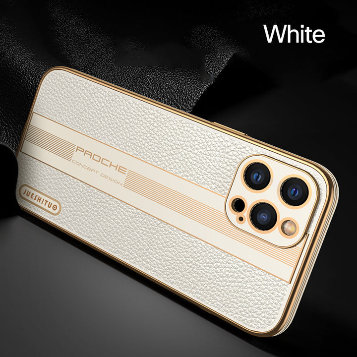 Съвместим с Apple, всеобхватна леща силикон с висококачествен кожен калъф за телефон