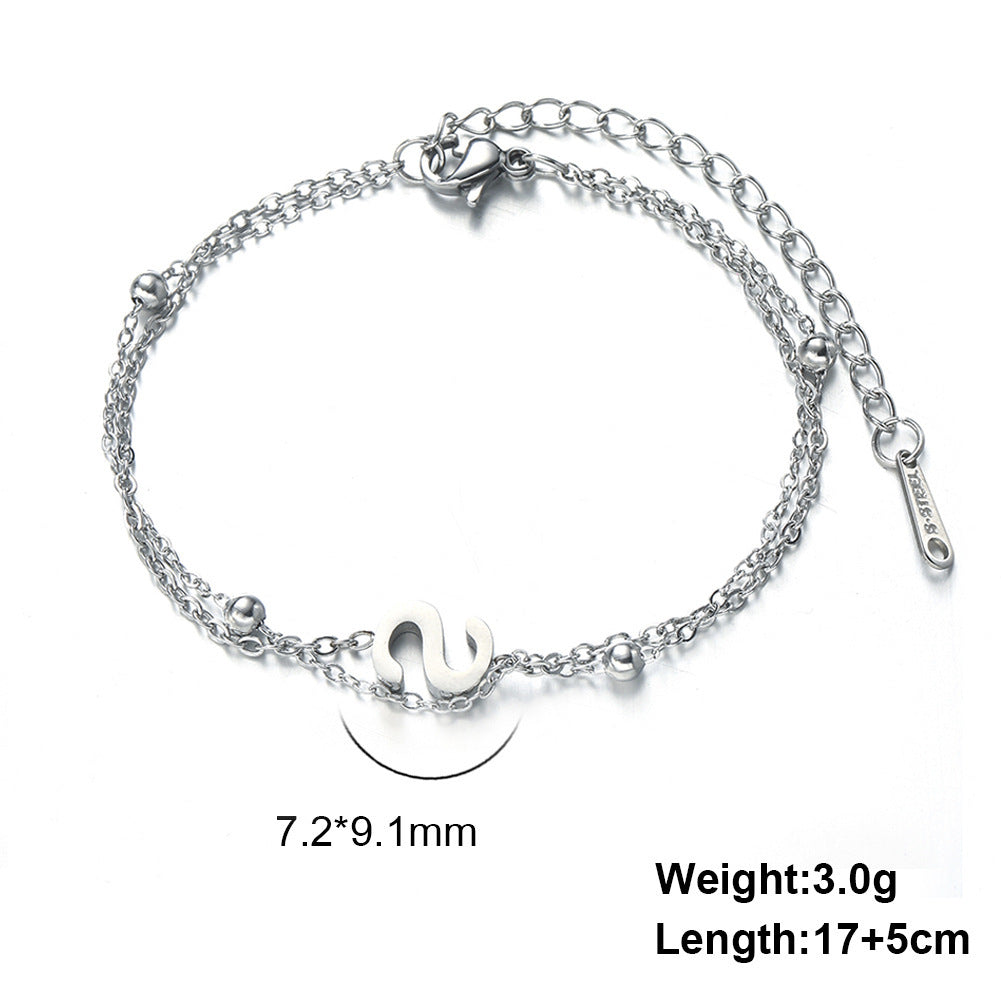 Cut Titanium Steel Double-layer Chain 26 Letters Pendant Bracelet