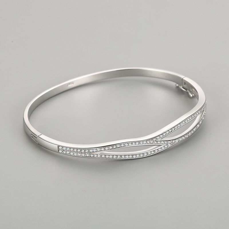 S925 Brățară de argint Brățară pentru femei japoneză și coreeană simplă cu două straturi Diamond