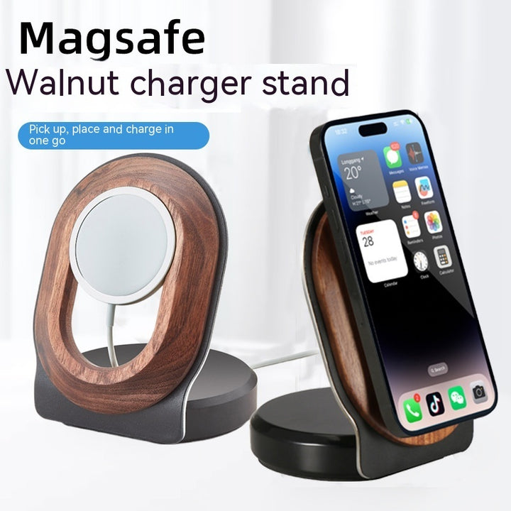 ウォルナットマグサフ磁気ワイヤレス充電ブラケット携帯電話ソリッドウッドベース木製
