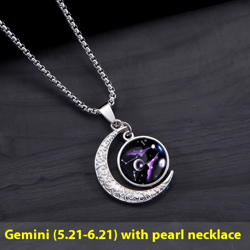 Titanium Steel Moon Pendant Twelve Constellations Necklace