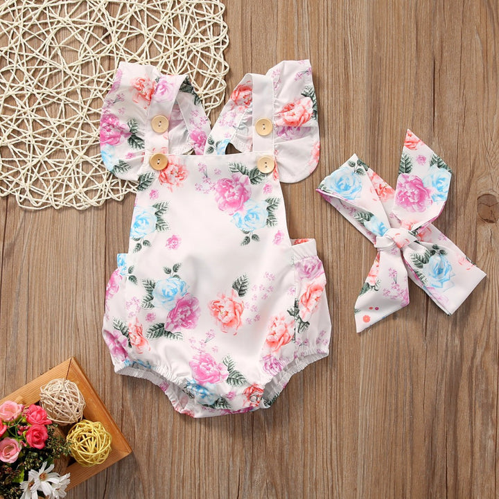 Floral Ruffled Set Infant Casual Trend Cute Little Floral Triangle Dress Two Pally Suit Girl Explosion Climbing Pak